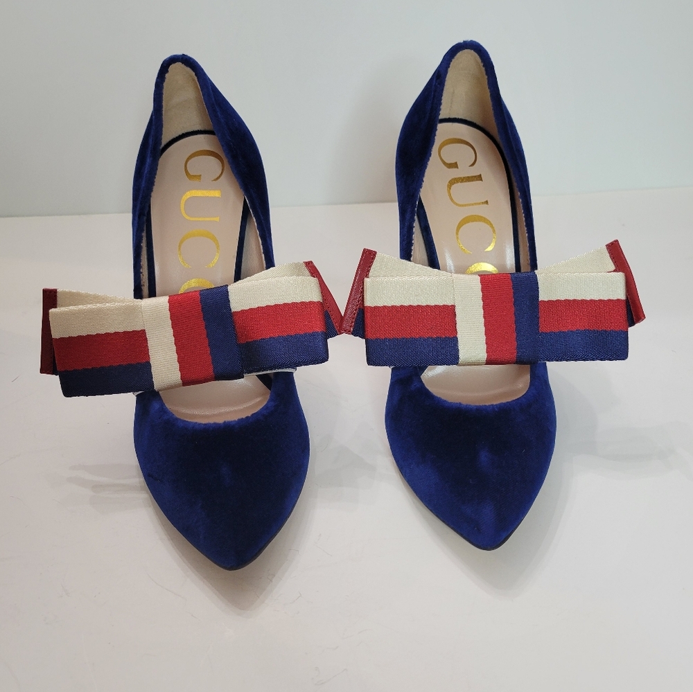 Gucci women's pumps with removable bow velvet size 35.5 NIB - Picture 2 of 9
